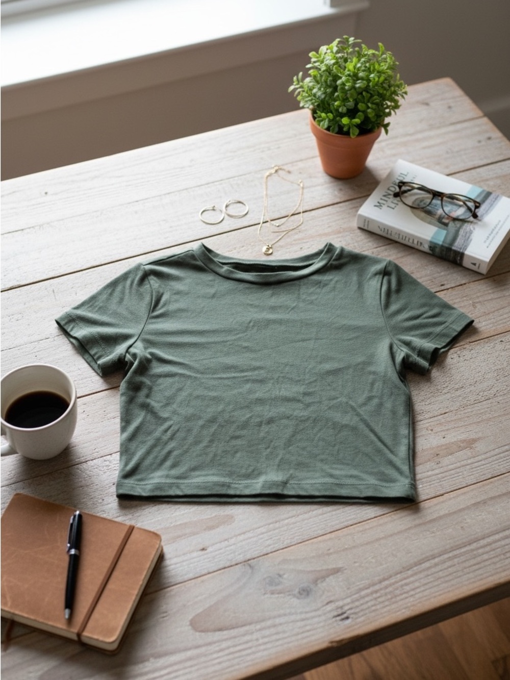 wild fable Sage Green Cropped Short Sleeve Tee